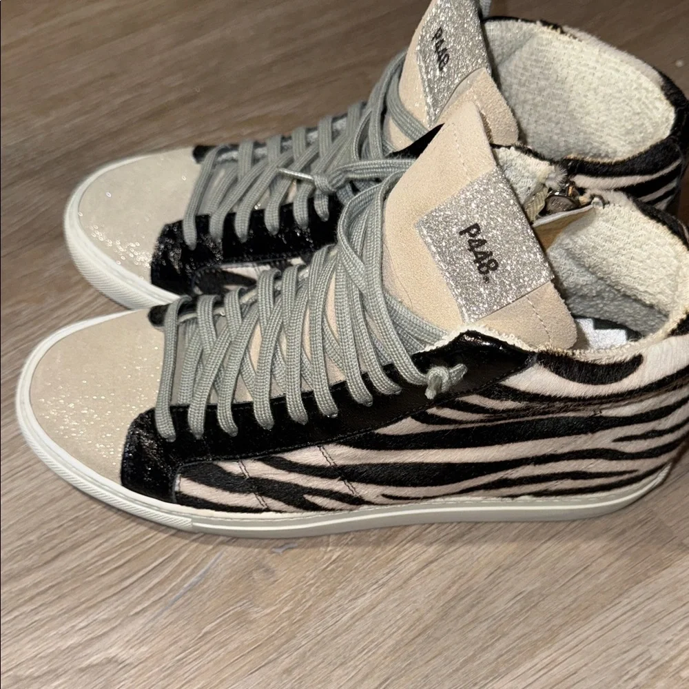 P448 Skate Sneaker Women's Zebra Pony Hair High Top Glitter - Picture 2 of 7